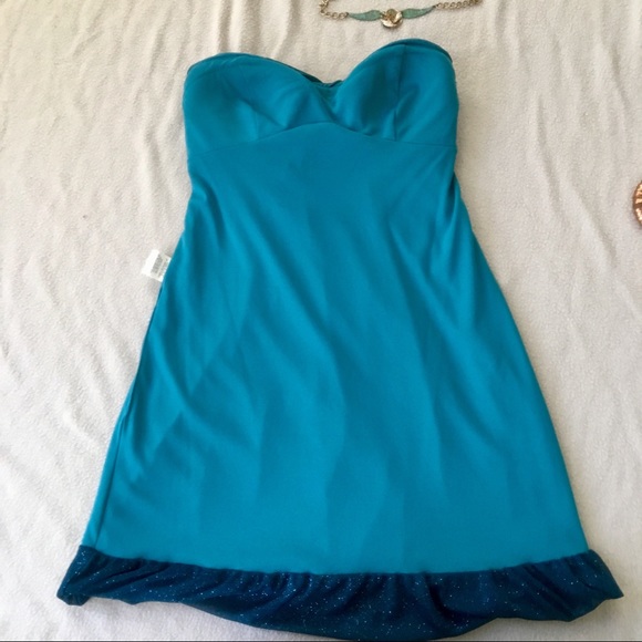 Jump Apparel Peacock Blue Strapless Mini Dress - Picture 4 of 8